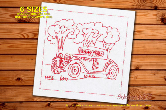 Vintage Car Scene: A Nostalgic Redwork Design Review